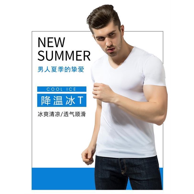 Áo Thun Lụa Lạnh Siêu Mỏng Co Giãn Tay Ngắn Có Size Lớn Màu Đen Cho Nam