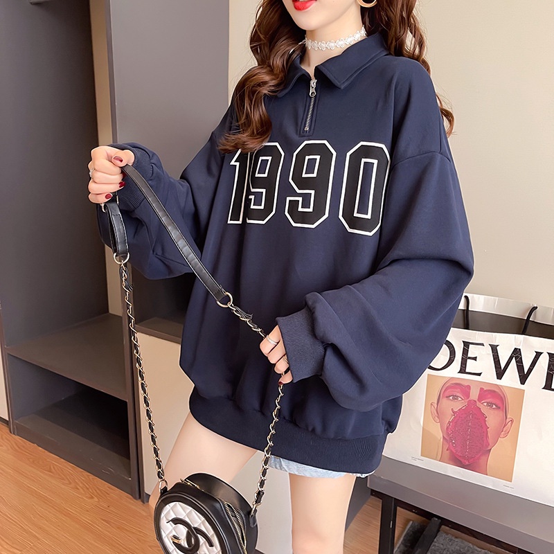 Áo Nỉ Sweater 1990 Form Rộng Cổ khóa Unisex Nam Nữ Màu Xanh Ulzzang AVALA