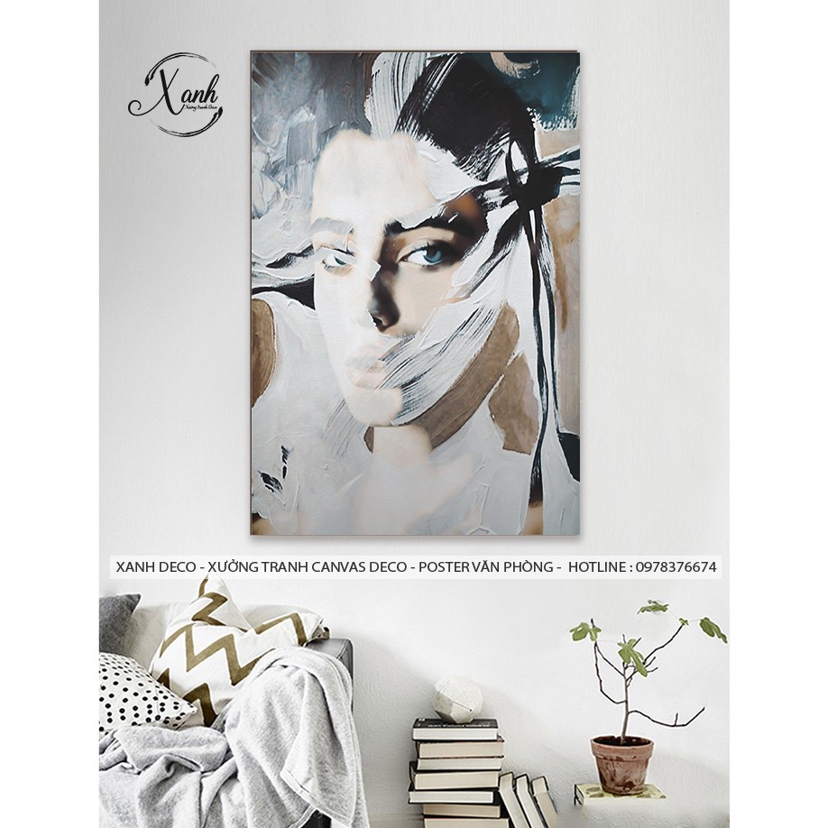 Tranh canvas CÔ GÁI VẼ BẰNG SƠN DẦU TRỪU TƯỢNG KHỔ LỚN 60X90 CM