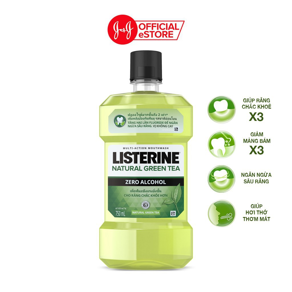 Nước súc miệng trà xanh không cay Listerine Natural Green Tea 750ml