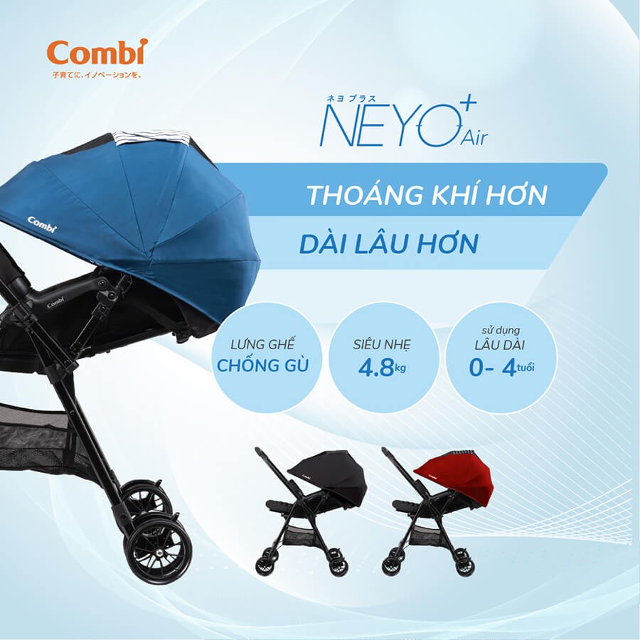 Xe đẩy Combi Neyo Plus Air màu jet black/ xanh navy/ đỏ