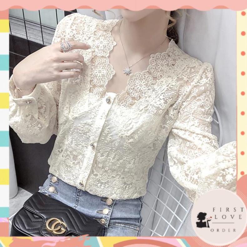 (firstlove ORDER) Áo sơ mi nữ dài tay vải voan ren hoa văn sang chảnh style công sở Hàn Quốc (HÀNG_MỚI) 01