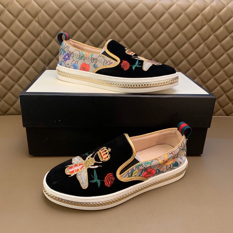 Giày lười cho nam Gucci GC da thật thêu logo thương hiệu và hình con ong