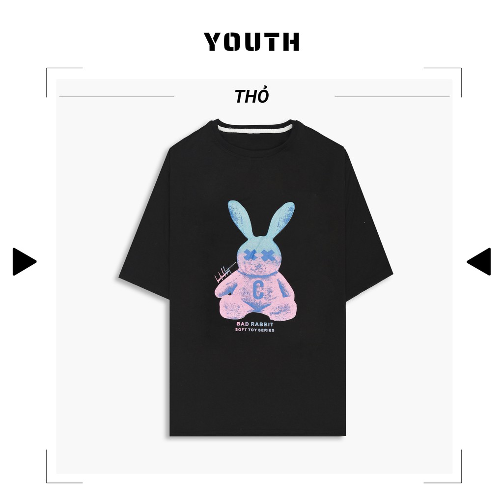 Áo thun nam nữ unisex YOUTH form rộng cổ tròn tay lỡ vải Cotton xịn FreeSize(38-65Kg) - Thỏ - AP32