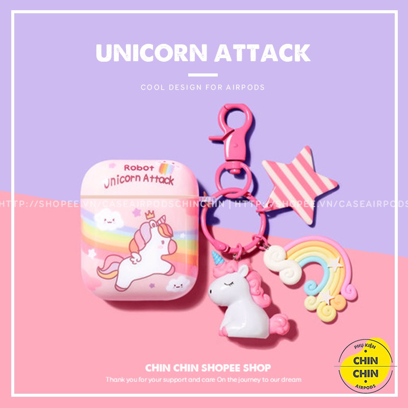 Set Case Vỏ Bao Airpod1 2 Pro Unicorn Bằng Nhựa Dèo TPU Chống Bám Bụi Kèm Móc Khóa Cực Cute - Chin Chin Shop