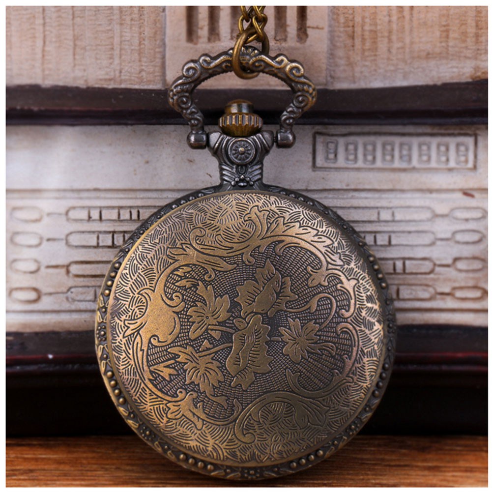 Women Pocket Analogue Quartz Pocket Watch Thin Chain Dragon Pattern Necklace Pendant Pocket Watch Vintage Chain Necklace Pocket Watch Bronze L