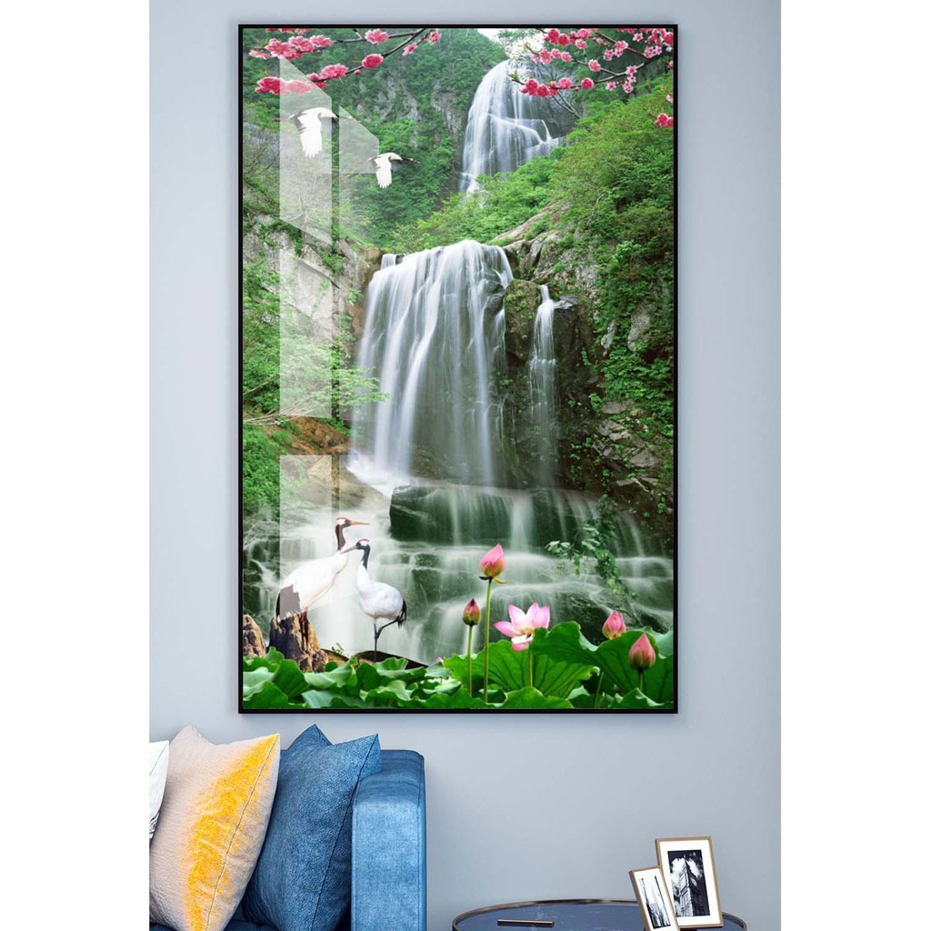 Tranh treo tường hiện đại lối đi thác nước thiên nhiên chất liệu bóng kính hoặc vải canvas ZTU_261777