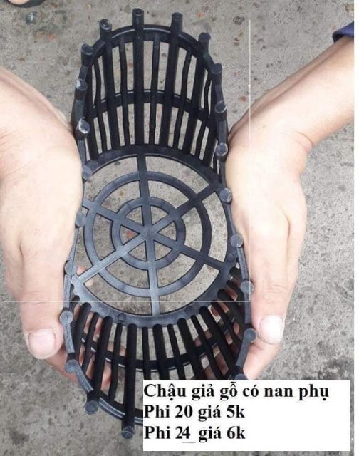 10 chậu nhựa giả gỗ f24 có nan phụ có 2 màu đen và đỏ để trồng lan