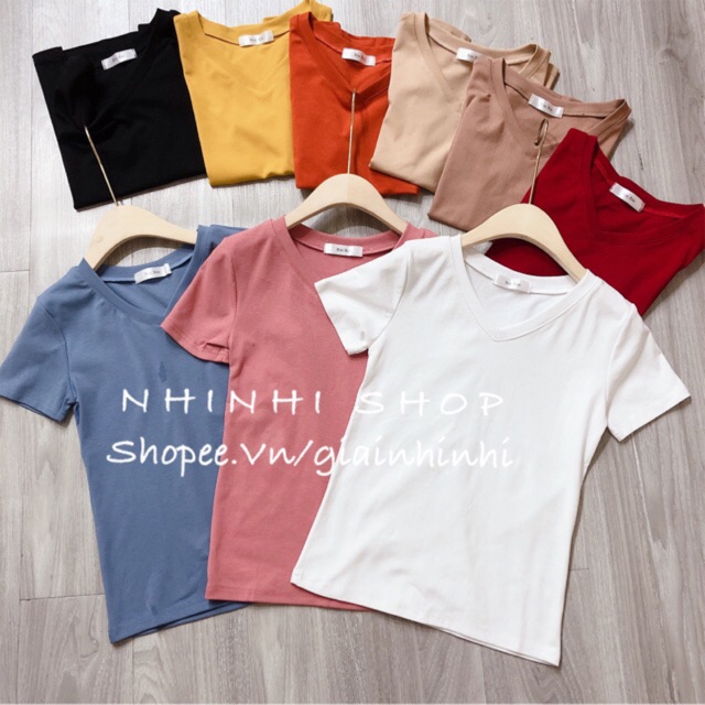 [Mã SKAMFSW175 giảm 10K đơn 50K] Áo thun ôm cổ tim xin xin, Áo phông cổ tim ngắn tay chất co giãn XX9118 - NhiNhiShop