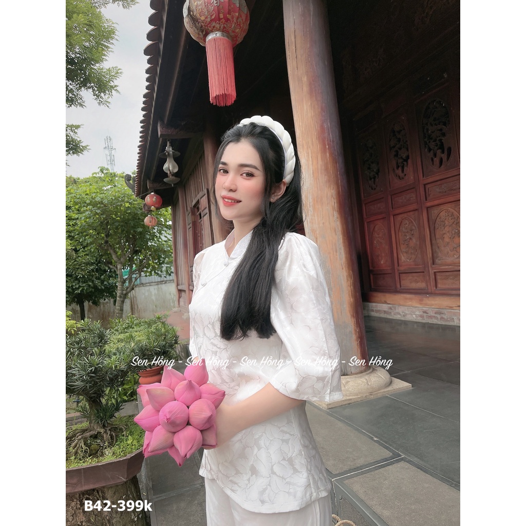 Bộ lụa gấm Phật tử thiết kế vải mềm mịn # đồ lam đi chùa nữ Mẫu cổ tàu vạt chéo xinh xắn # Set đi lễ KÈM QUẦN B42