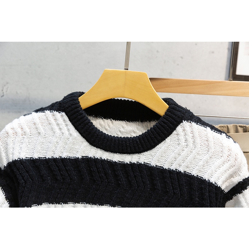 Áo Sweater Dệt Kim Kẻ Sọc Ngang Thời Trang Cho Nam Nữ