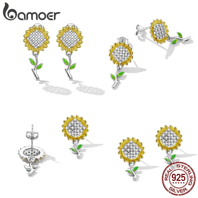 BAMOER Bông Tai bạc 925 HìNh Hoa HướNg Dương Dễ Thương