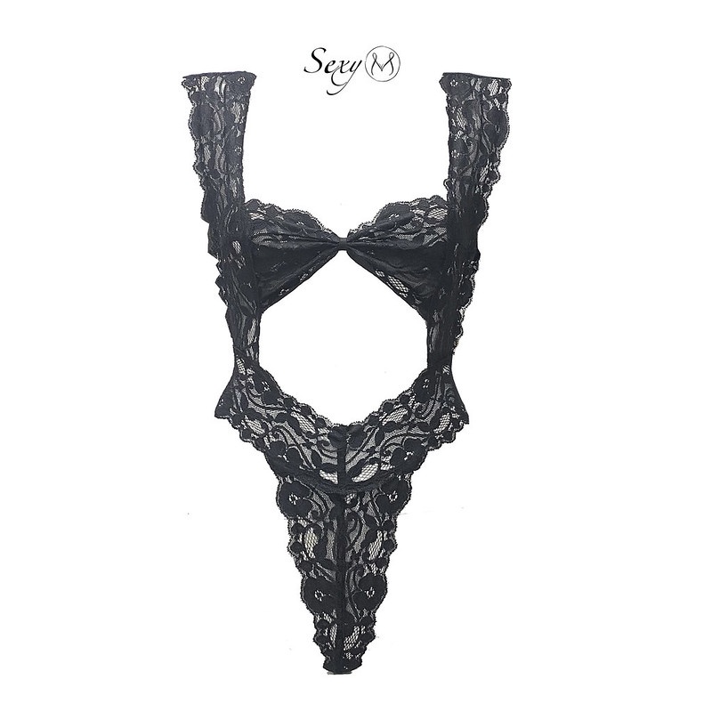 Bodysuit ren đáy một dây cutout Black rose S063 Sexy M