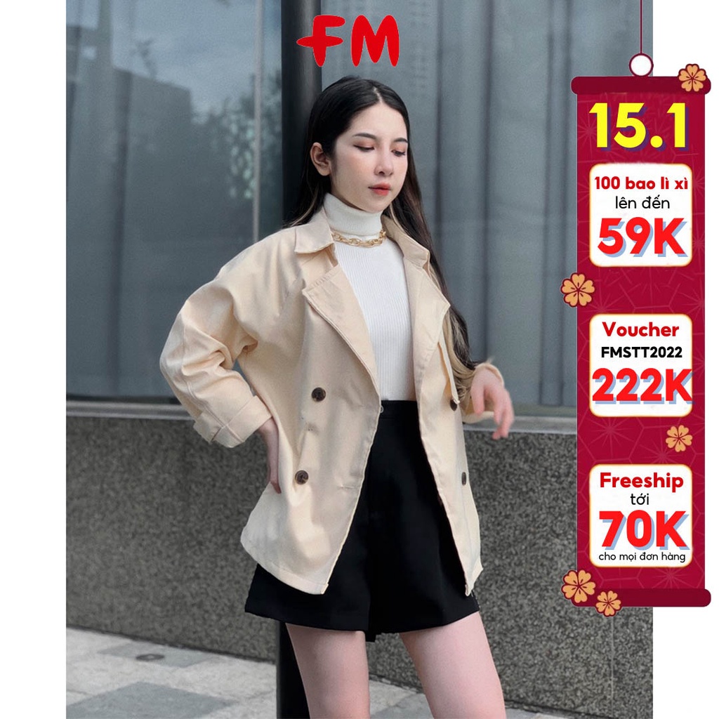 Áo măng tô nữ FM Style blazer khoác dáng ngắn chất kaki xịn phối nút thời trang thu đông Hàn Quốc sang chảnh 210925021