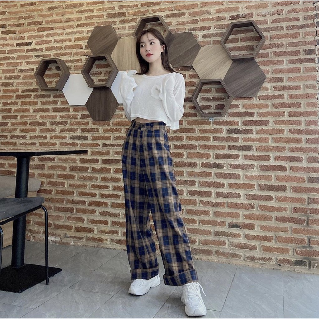 [MADE BY HIIN] Quần cạp cúc kẻ caro