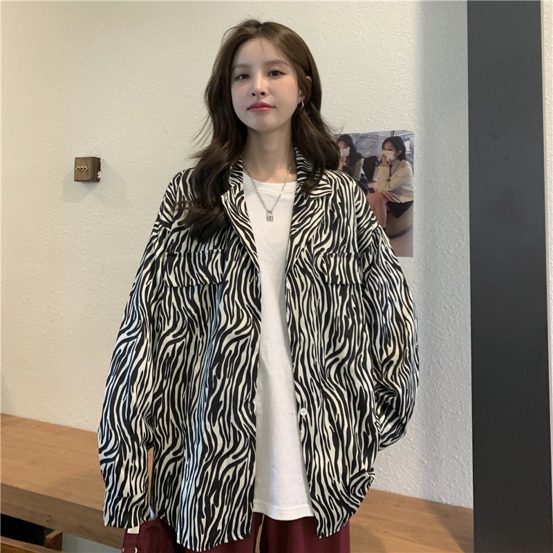 Áo sơ mi SUXI tay dài họa tiết ngựa vằn thời trang hàn quốc cho nữ