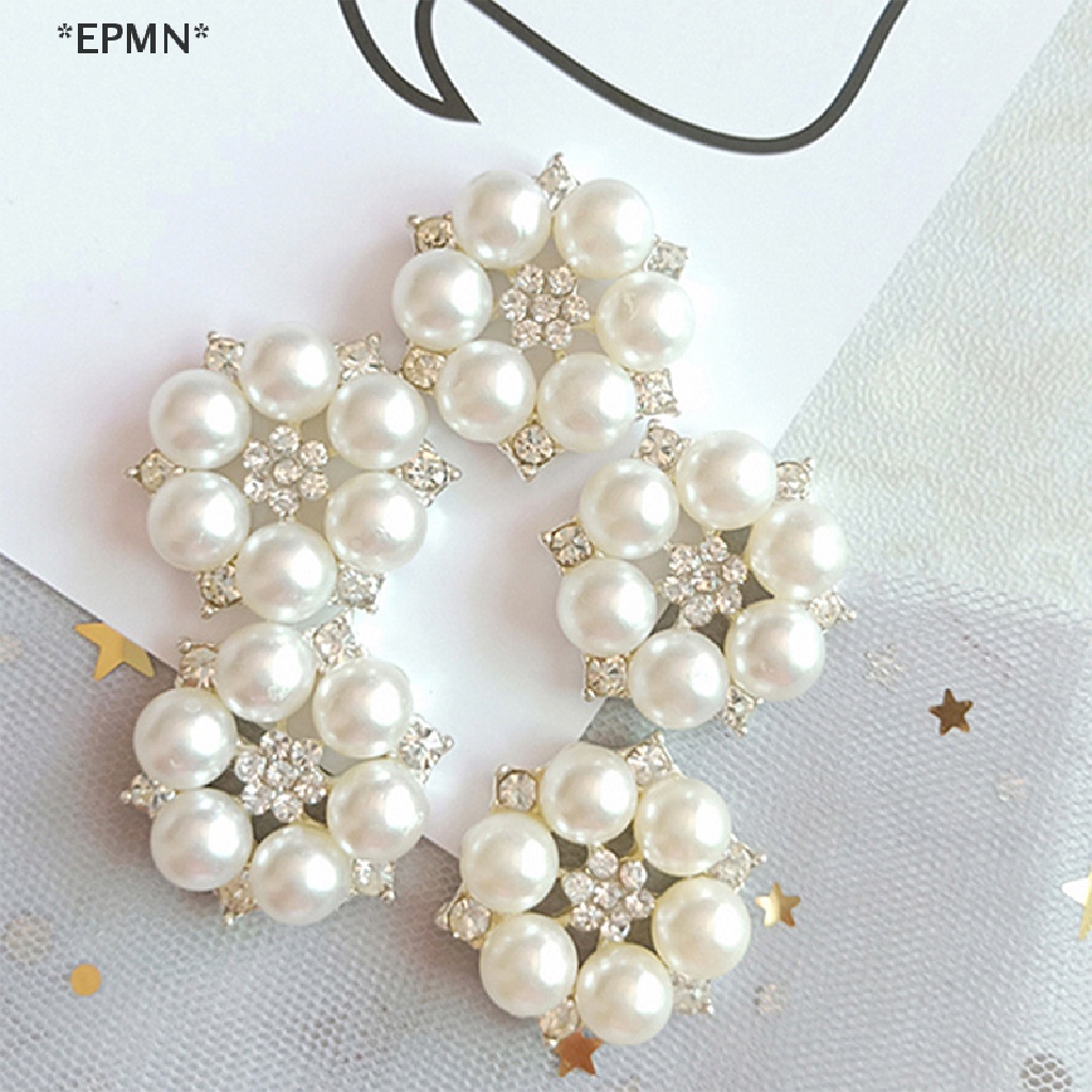 Set 10 Nút Hoa Đính Đá Ngọc Trai Giả Dùng Trang Trí Diy