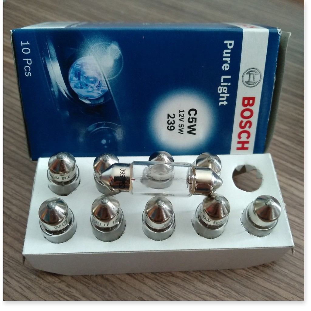 Bóng đèn Bosch. C5W 12V 5W . Hộp 10 bóng .  đèn cốp , đèn biển số , đèn hậu , đèn trần , đèn hộp đựng kính mắt