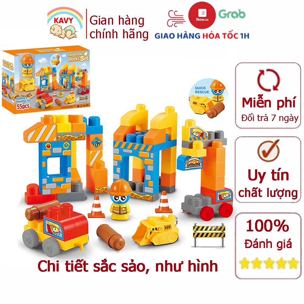 Khối mô hình lắp ráp xây dựng thành phố đồ chơi cho bé sáng tạo, phát triển kĩ năng, 55 chi tiết - KAVY