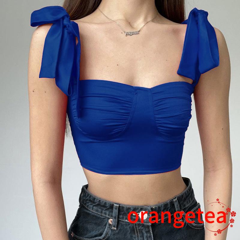 Áo Croptop Không Tay Màu Sắc Trơn Thiết Kế Buộc Dây Quyến Rũ Cho Nữ