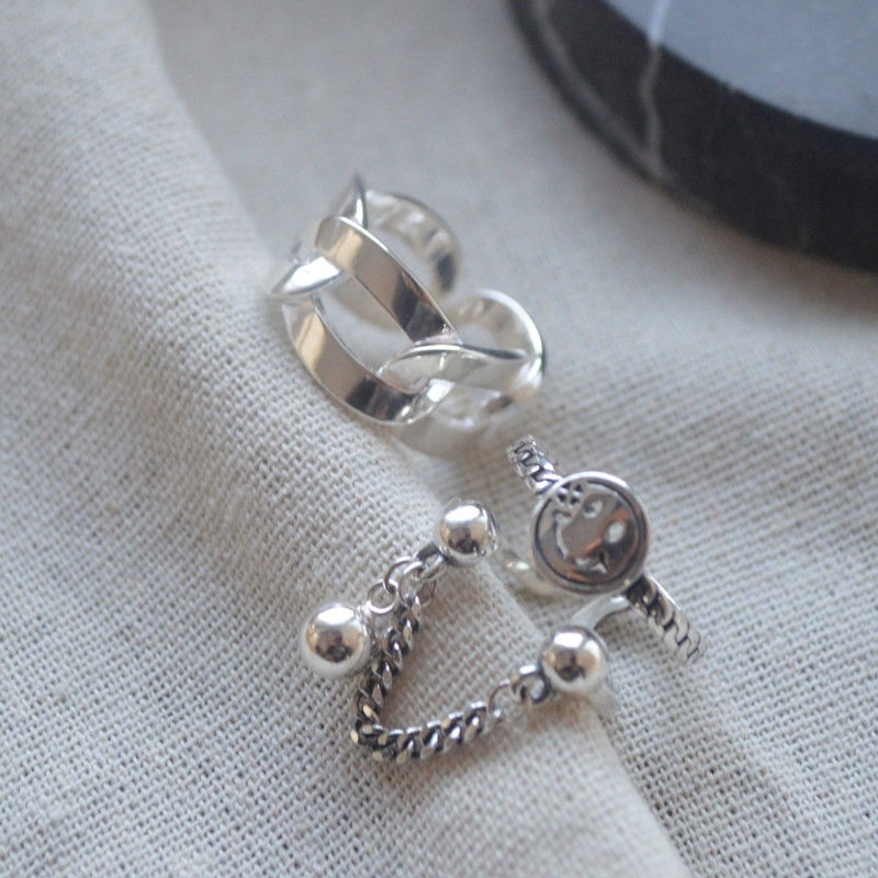 Nhẫn Hai Lớp Họa Tiết Mặt Cười Phong Cách Cổ Điển Thời Trang Unisex 23468