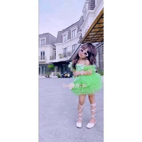 Áo trễ vai tutu phối nơ cho bé