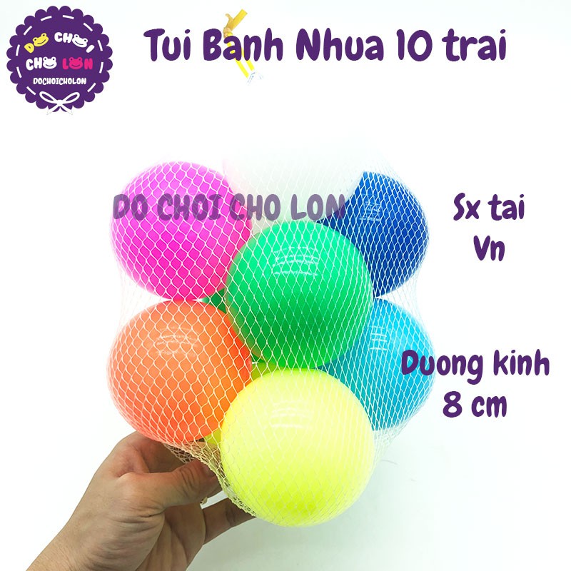 Combo 10 quả bóng nhựa mềm nhiều màu 10 trái banh túi lưới cho bé size 8 cm