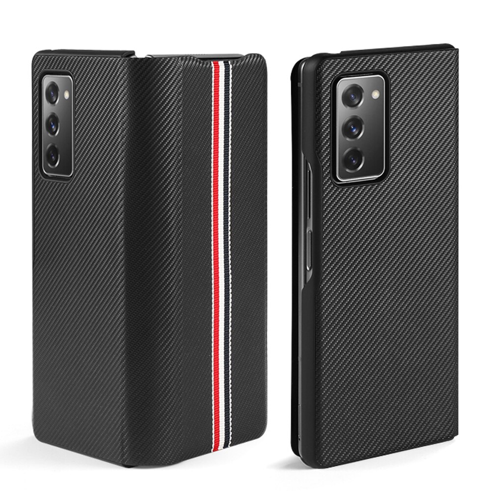 Bao da điện thoại chất liệu PU và sợi carbon có nắp gập cho Samsung Galaxy Z Fold 2 5G
