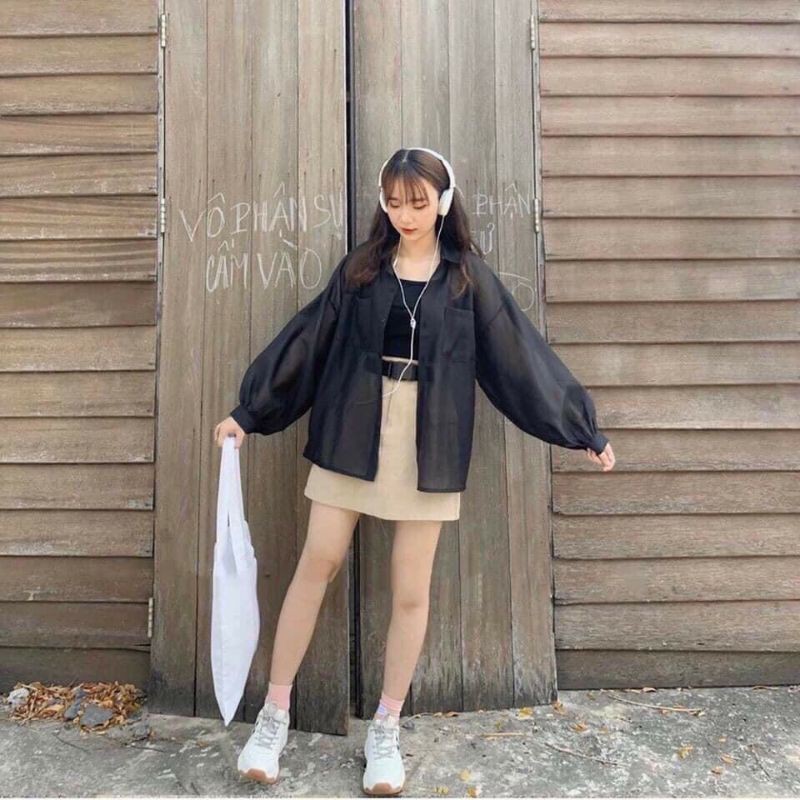 Sét áo sơ mi voan from rộng có túi  và áo 2 dây cực sang chảnh