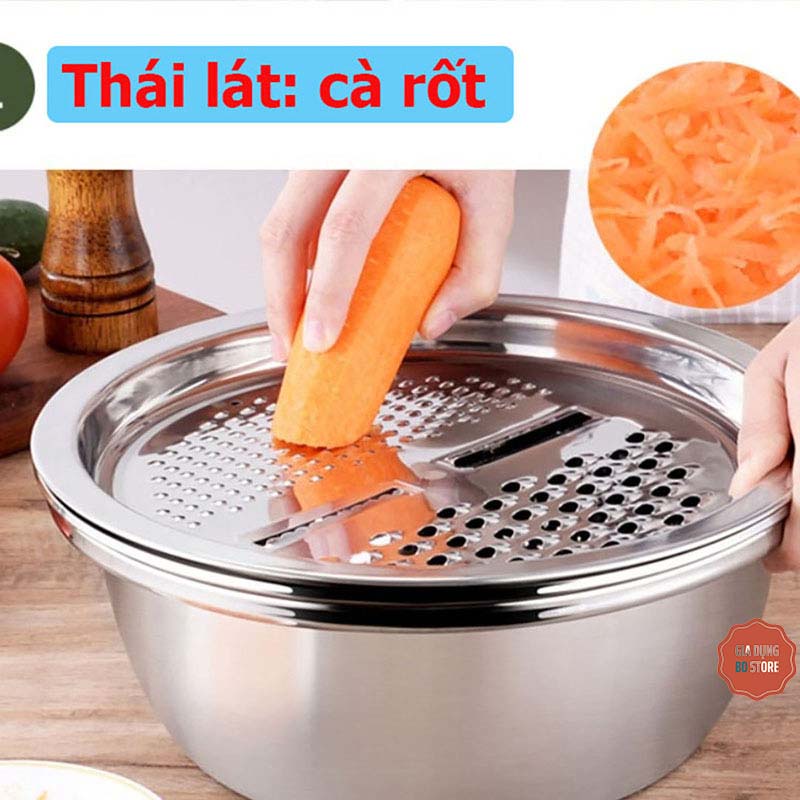 Bộ nạo rau củ 3 món bằng Inox kiêm chậu thoát nước đa năng 3 in 1 siêu tiện dụng siêu tiện dụng