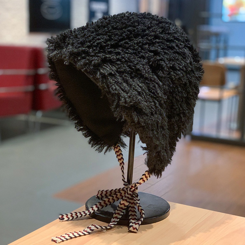 Mũ beanie Dày Buộc Dây Màu Sắc Trơn Thời Trang