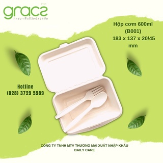 50 Hộp cơm bã mía Thái Lan 600ml - Thương hiệu Gracz (màu trắng)