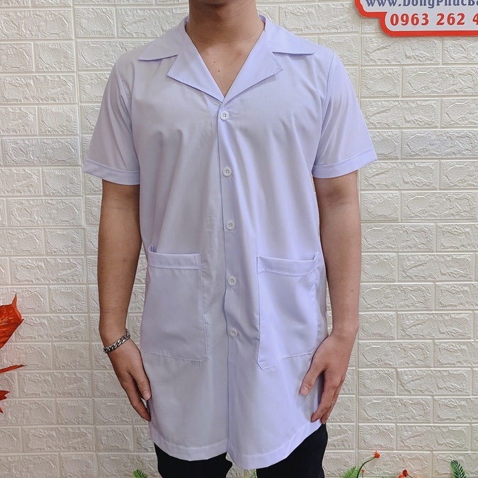 Áo Blouse Dược Sĩ Nam Tay Ngắn Túi Vuông Vải Kate Siêu