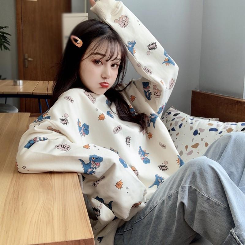 Áo Nỉ Dài Tay Cổ Tròn Form Rộng In Họa Tiết Hoạt Hình Phong Cách Hàn Quốc | BigBuy360 - bigbuy360.vn