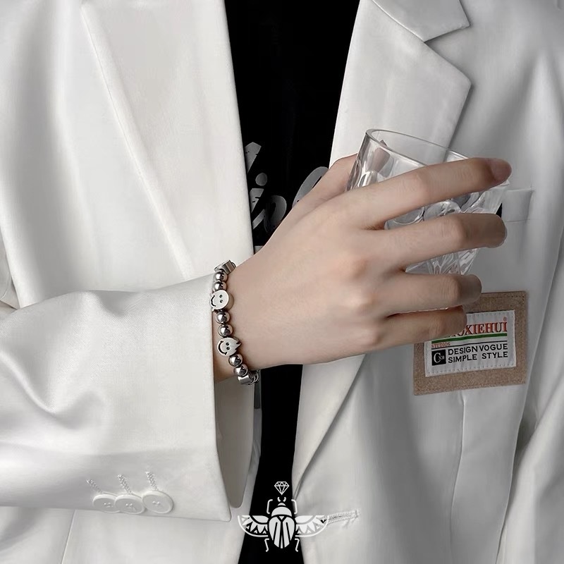 Vòng Tay Thép Titan Phối Mặt Cười Thời Trang Cá Tính