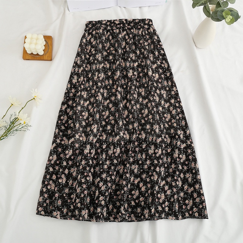 NUZIRO Chân váy chữ A  lưng cao chất liệu chiffon họa tiết hoa thời trang mùa hè cho nữ