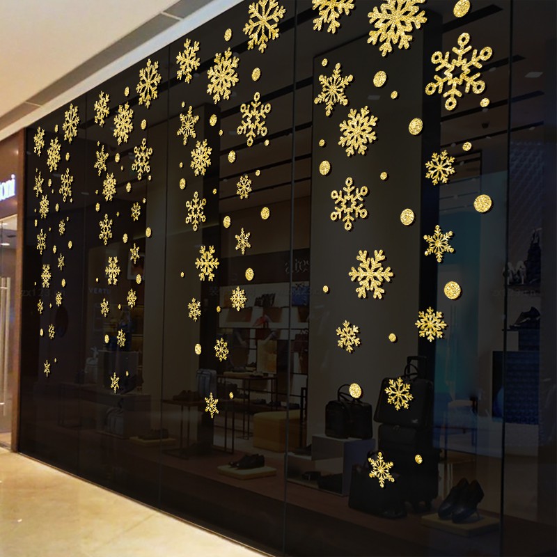 [Wall sticker] Gold powder snow the window glass Christmas ornaments wallpaper Halloween wall stickers door shopping