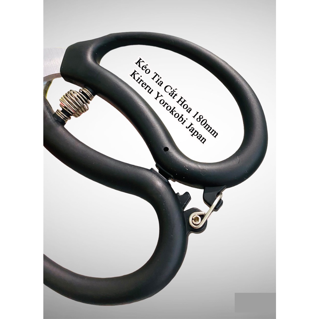 Kéo Cắt Hoa KIRERU YOROKOBI 180mm: Lưỡi Thép SK | Cán Thép bọc Su, Có Lò Xo Giảm Lực & Chốt Khóa An Toàn
