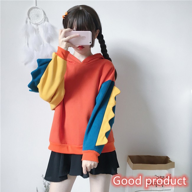 【In stock】 Men Women Dinosaur Irregular Long Sleeve Hooded Pullover for Sports Campus