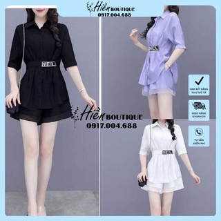 Set đồ nữ - bộ đồ nữ đi chơi quần đùi áo sơ mi tay lỡ cách điệu voan lụa cao cấp siêu sang hl27