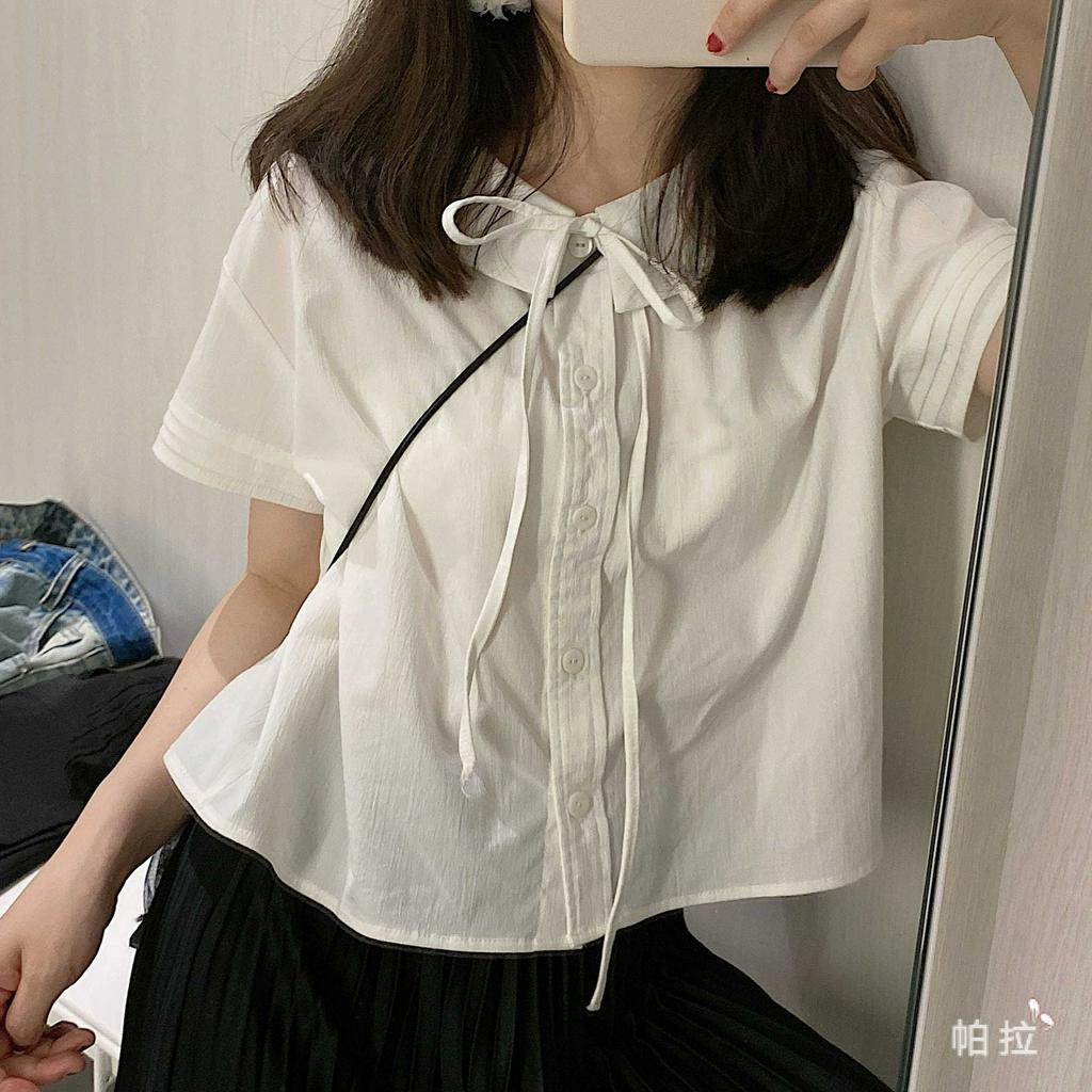 Áo Sơ Mi Tay Lửng Dáng Rộng Cổ Búp Bê Phong Cách Hàn Quốc Thời Trang Mùa Hè 2020 Dành Cho Nữ