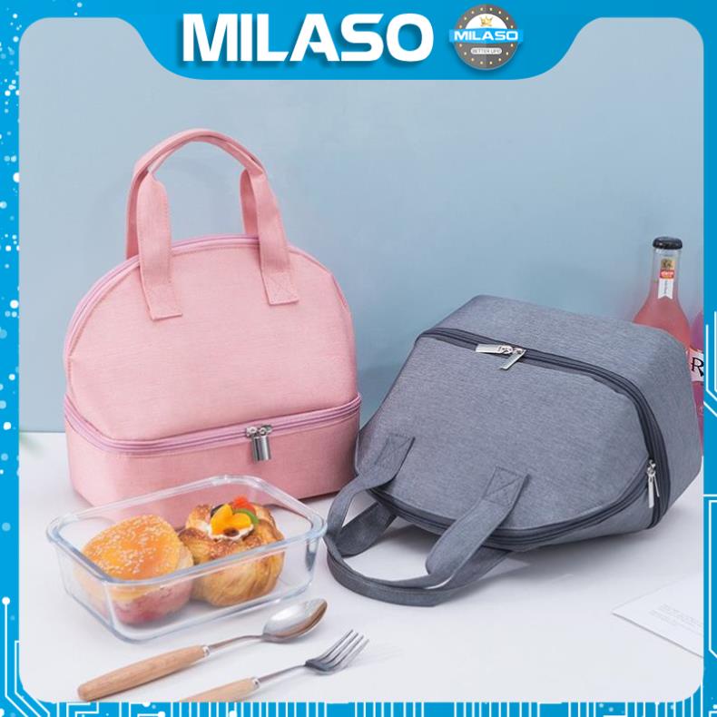 Túi giữ nhiệt MILASO túi đựng hộp cơm, bình nước, bình sữa giữ nhiệt 2 ngăn cao cấp cho văn phòng, du lịch HG-001201