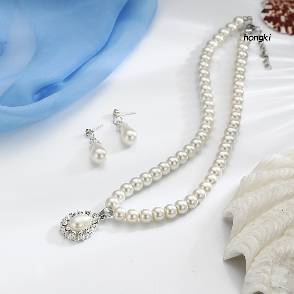 (Hàng Mới Về) Bộ vòng cổ + Bông Tai Đính Ngọc Trai Giả Xinh Xắn