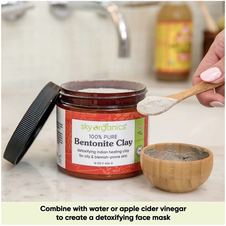 Bột đất sét bùn khoáng núi lửa Bentonite Clay Sky Organics 100% tự nhiên 454g USA