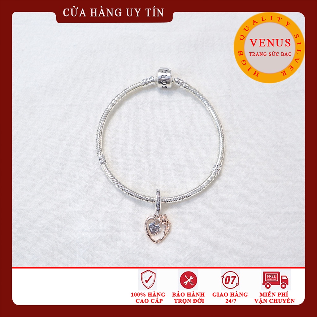 Lắc mềm đeo tay xỏ hạt charm trái tim bạc 925- Mã sản phẩm VENUSBST2
