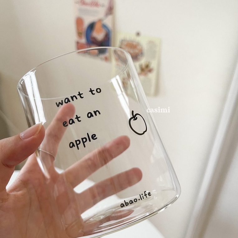 Ly cốc thuỷ tinh trong suốt APPLE 500ml uống cà phê, trà xinh xắn Casimi Decor