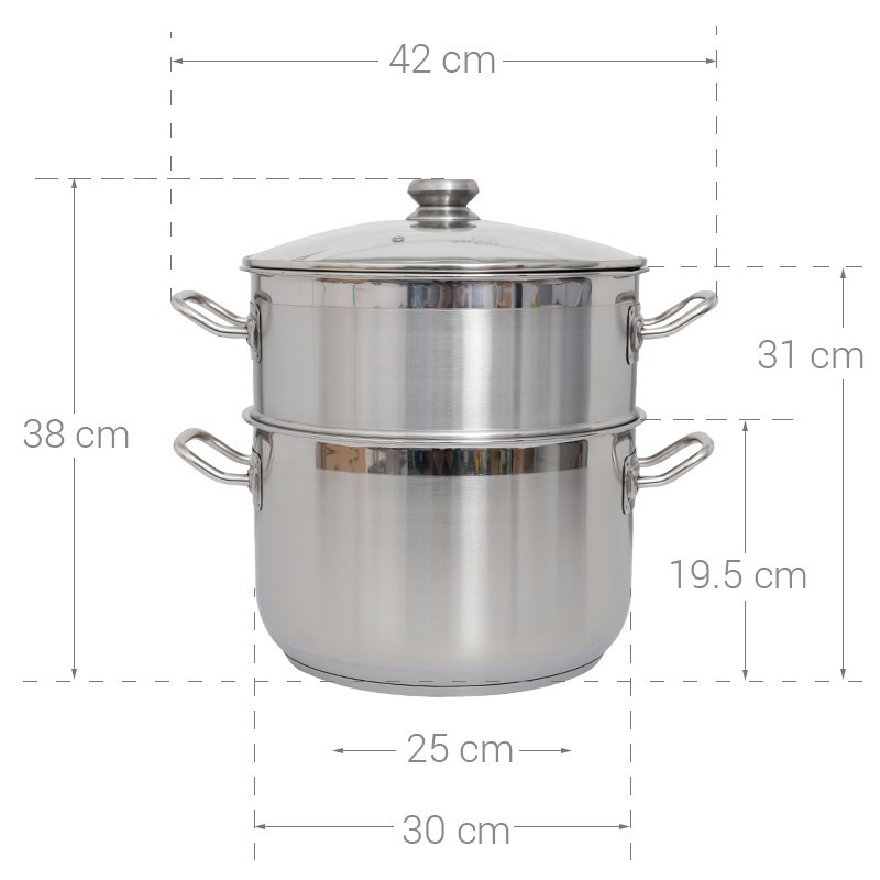 Bộ nồi xửng hấp Inox FIVESTR- 30CM-Vung Kính,3 Đáy,dùng được bếp từ,soong nồi Tân Hợp Thành,bền,đẹp,giá rẻ-bảo hành 36T