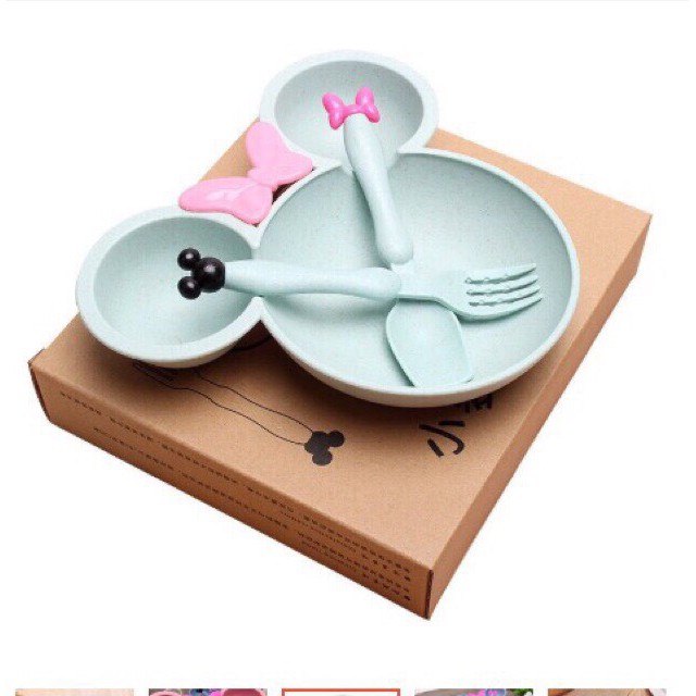 Khay ăn dặm cho bé Mickey kèm thìa và dĩa có hộp đựng