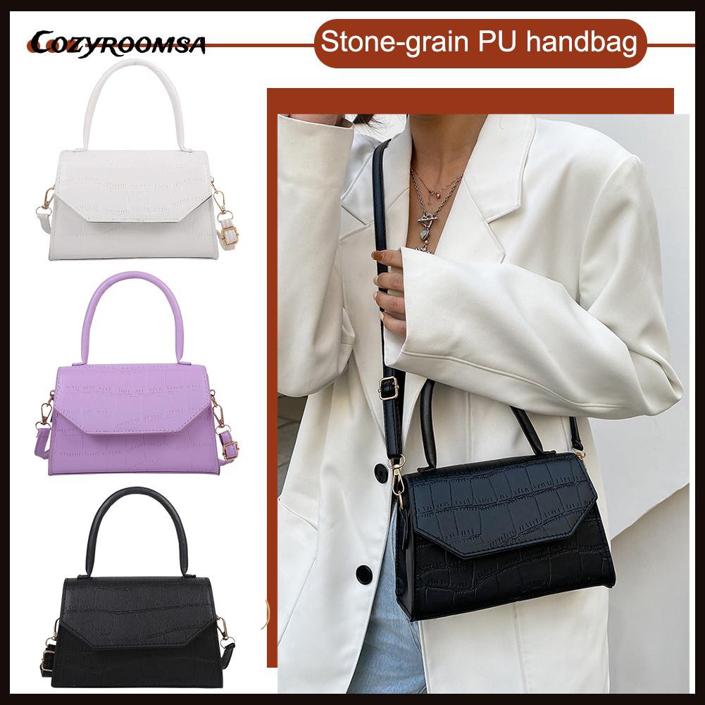 Women PU Pure Color Shoulder Bag Vintage Ladies Small Top-handle Handbag