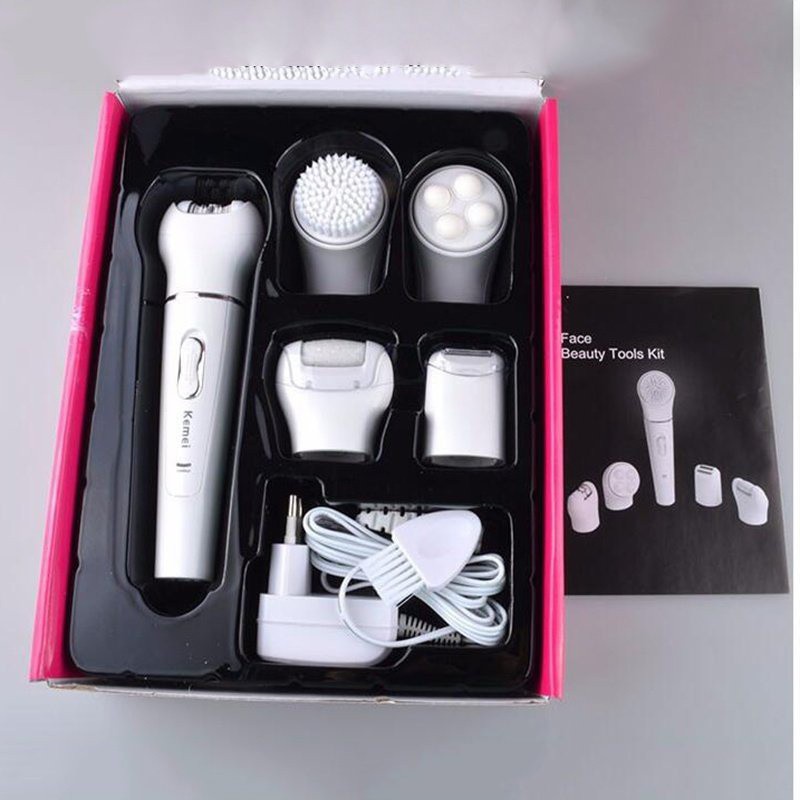Máy Kemei 2199 Rửa Mặt, Cạo Lông , Chà Gót Chân 5 in 1